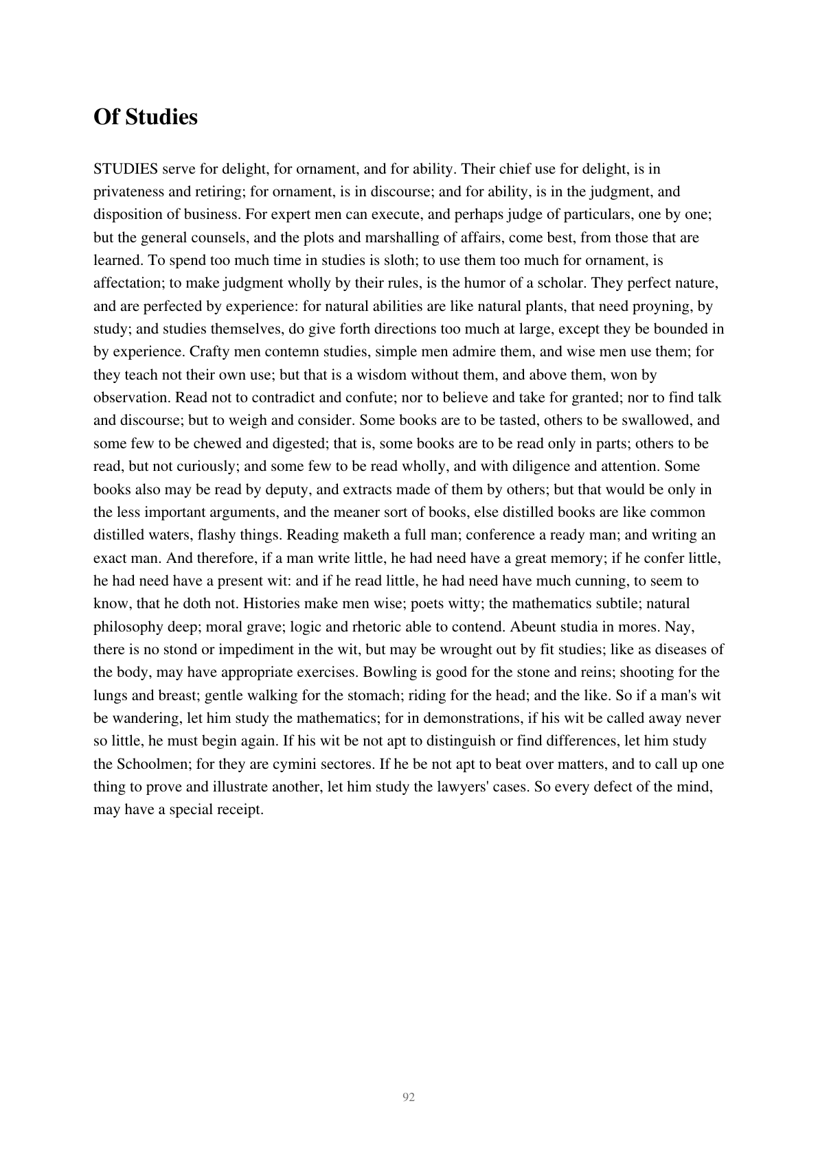 Page 92 of the PDF made by Krinkl: Francis Bacon's essay Of Studies, whole